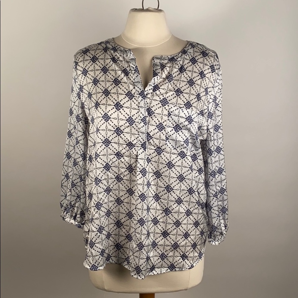 Navy and white silky Liz Claiborne blouse